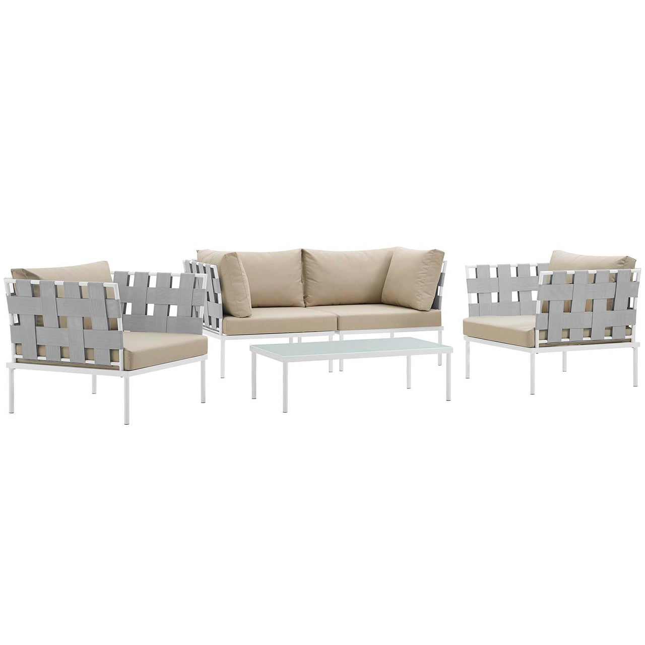 Harmonize 5-Piece Alfresco Sectional Sofa Set, White & Beige