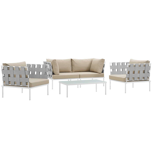 Harmonize 5-Piece Alfresco Sectional Sofa Set, White & Beige