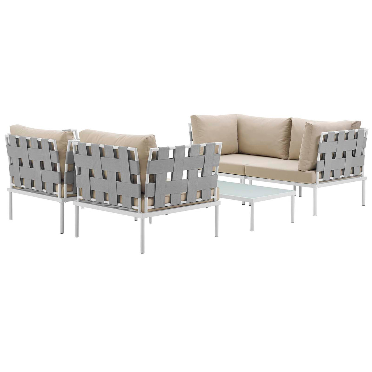 Harmonize 5-Piece Alfresco Sectional Sofa Set, White & Beige