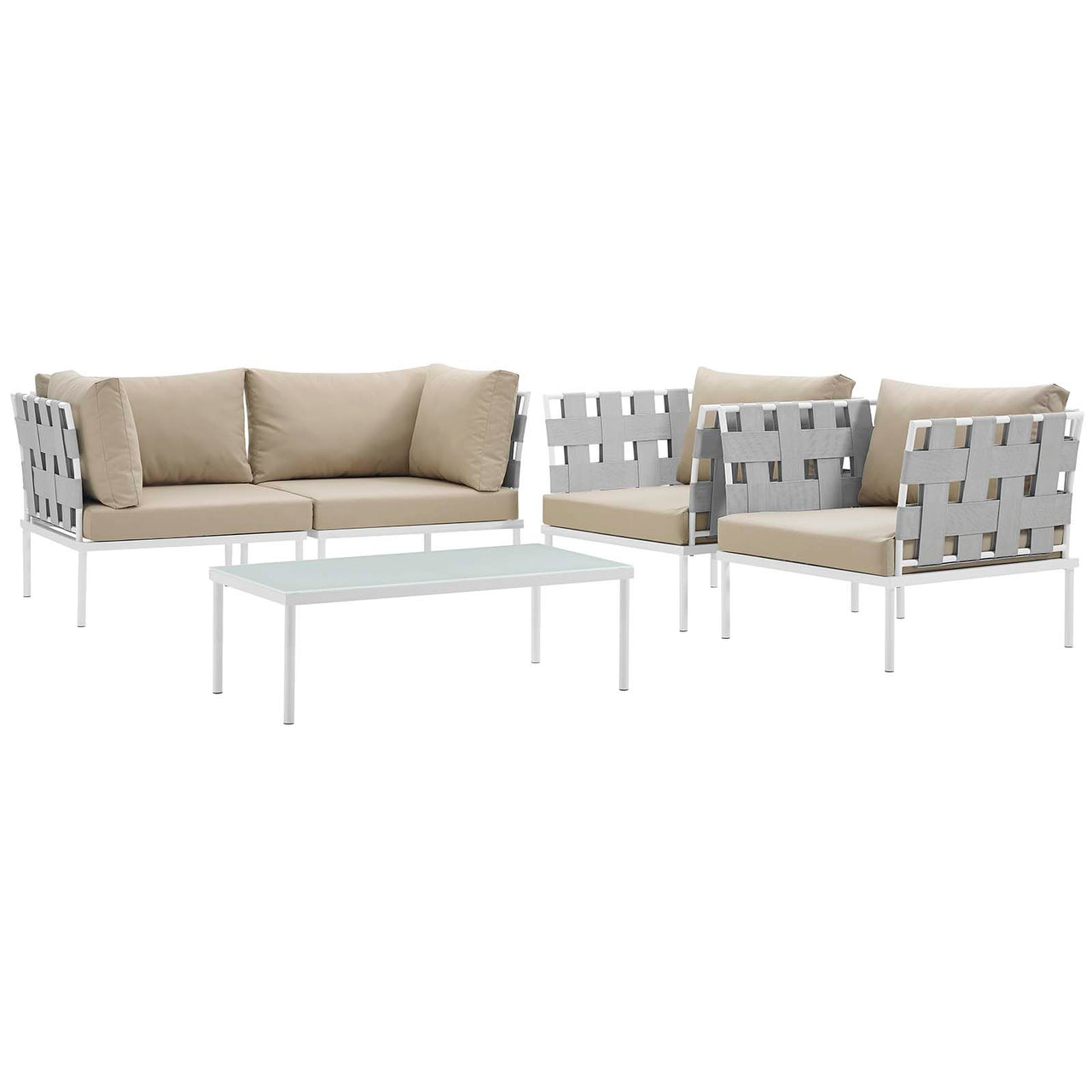 Harmonize 5-Piece Alfresco Sectional Sofa Set, White & Beige