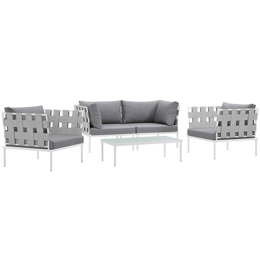 Harmonize 5-Piece Alfresco Sectional Sofa Set, White & Gray