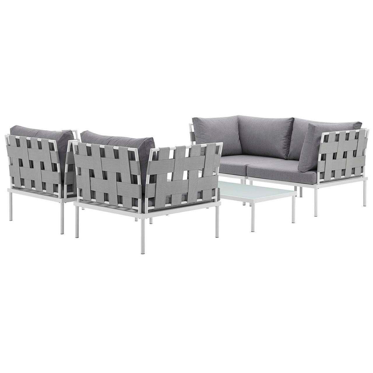 Harmonize 5-Piece Alfresco Sectional Sofa Set, White & Gray