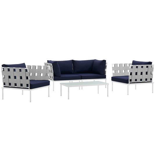 Harmonize 5-Piece Alfresco Sectional Sofa Set, White & Navy