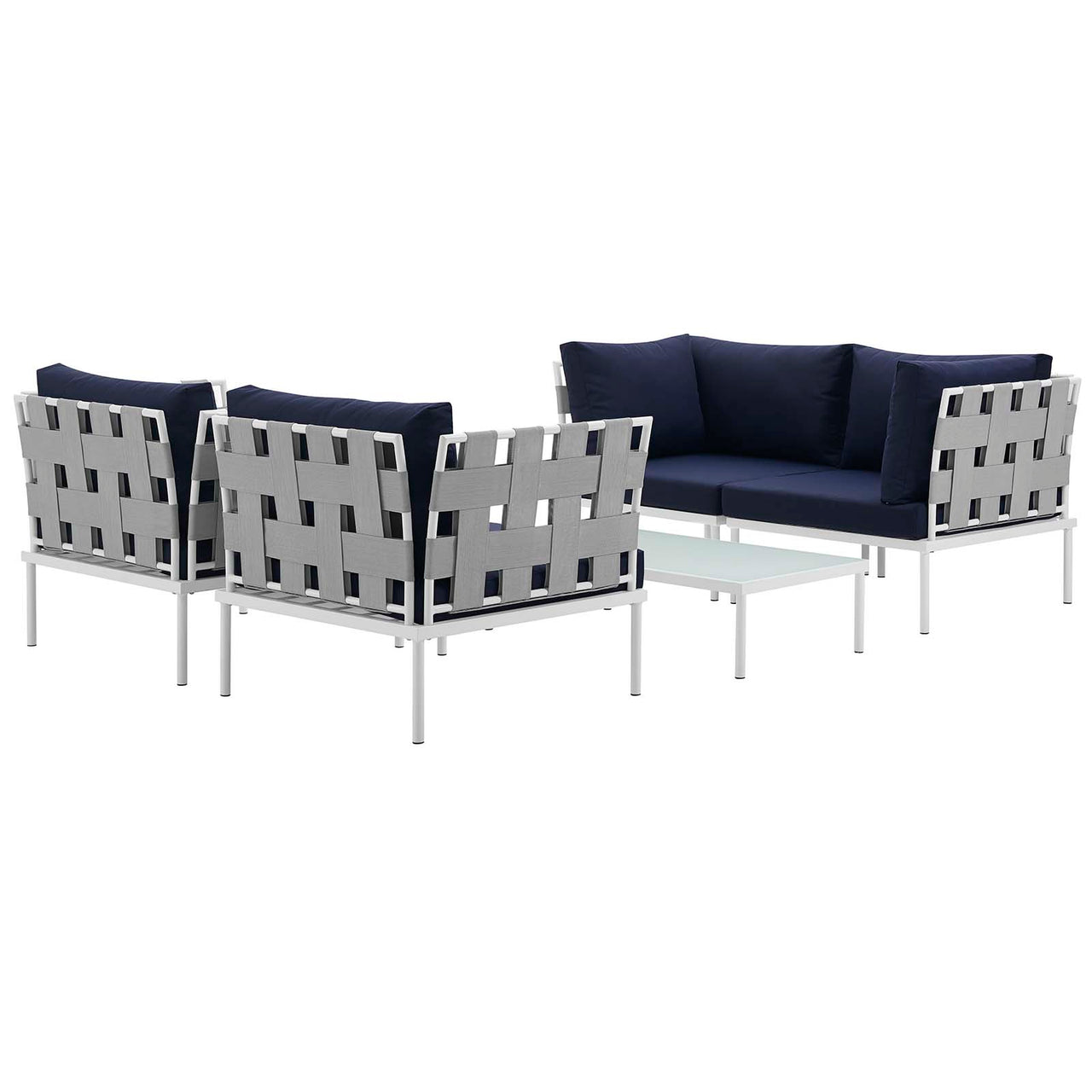 Harmonize 5-Piece Alfresco Sectional Sofa Set, White & Navy