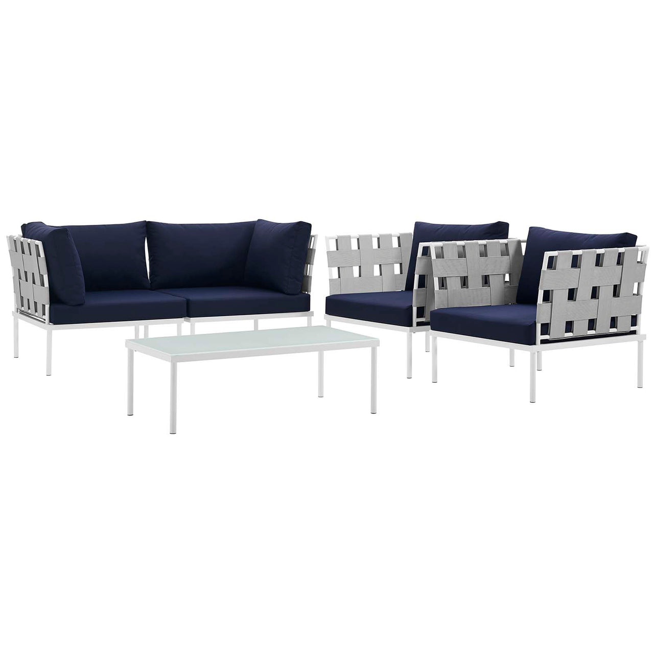 Harmonize 5-Piece Alfresco Sectional Sofa Set, White & Navy