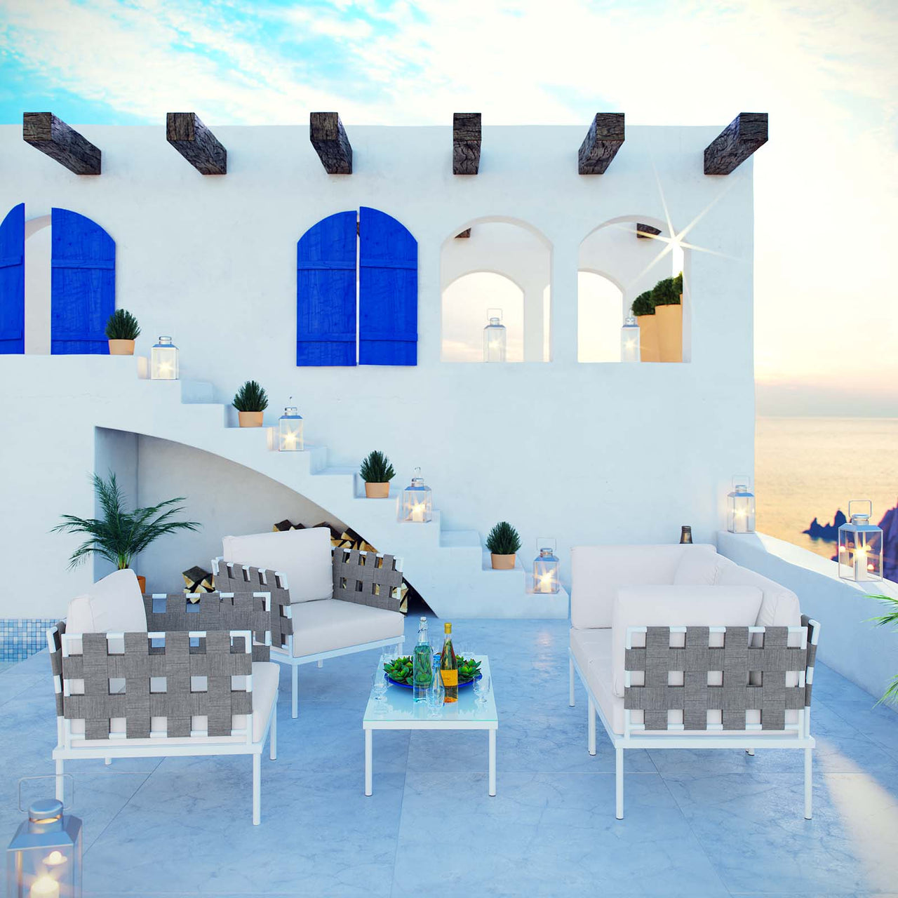 Harmonize 5-Piece Alfresco Sectional Sofa Set, White