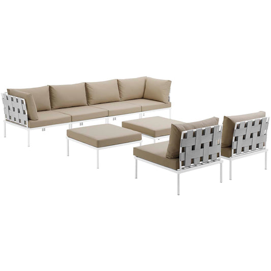 Harmonize 8-Piece Alfresco Sectional Sofa Set, White & Beige
