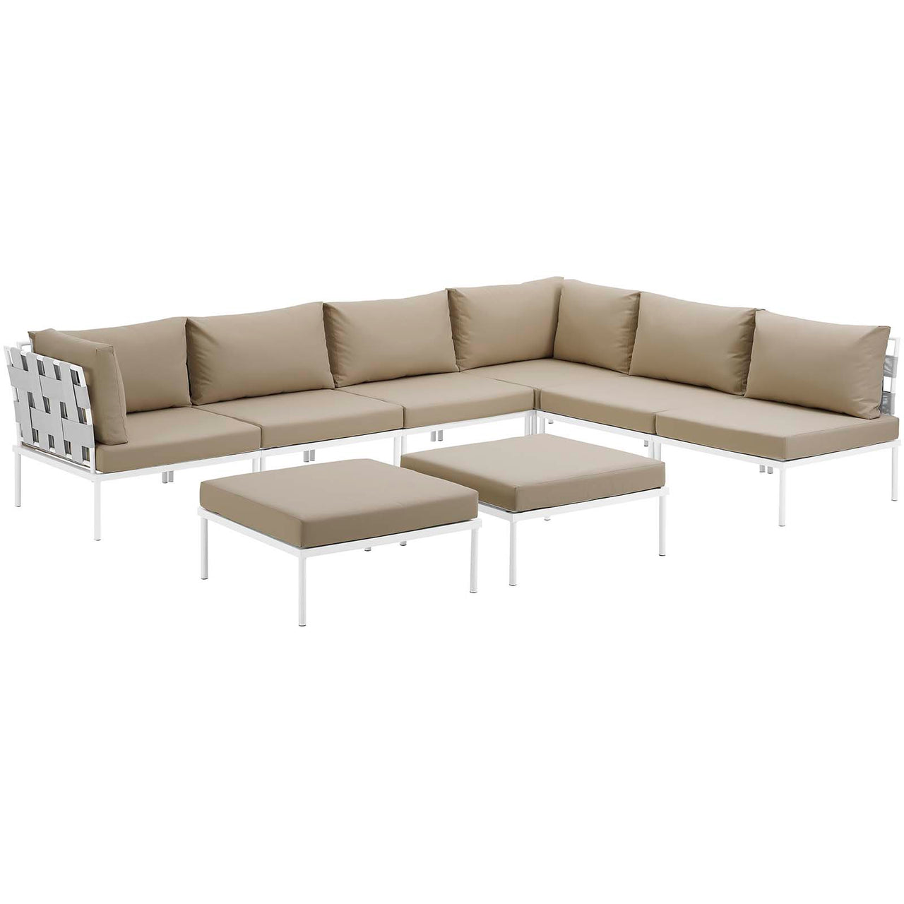 Harmonize 8-Piece Alfresco Sectional Sofa Set, White & Beige