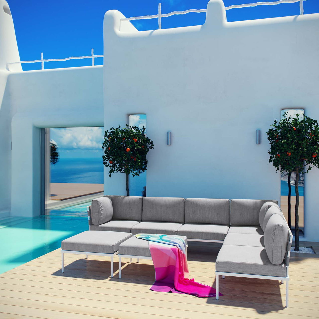 Harmonize 8-Piece Alfresco Sectional Sofa Set, White & Gray