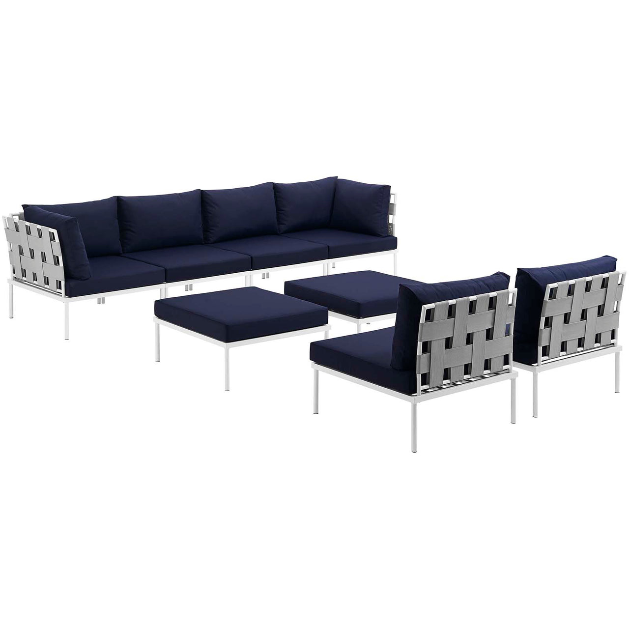 Harmonize 8-Piece Alfresco Sectional Sofa Set, White & Navy