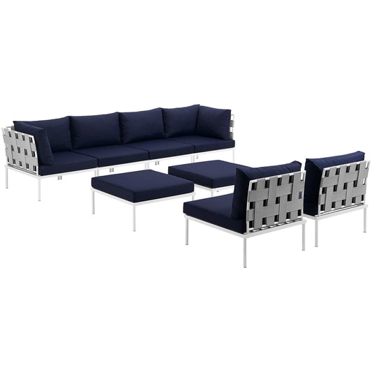 Harmonize 8-Piece Alfresco Sectional Sofa Set, White & Navy