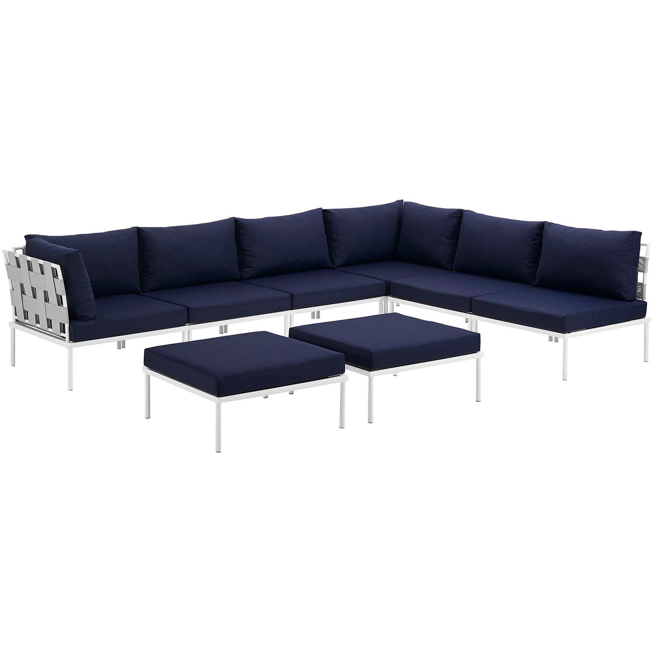 Harmonize 8-Piece Alfresco Sectional Sofa Set, White & Navy
