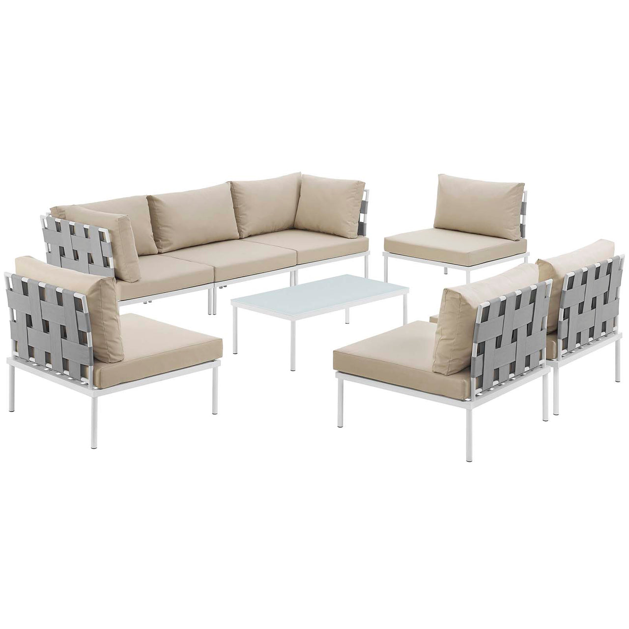 Harmonize 8-Piece Alfresco Sectional Sofa Set, White & Beige