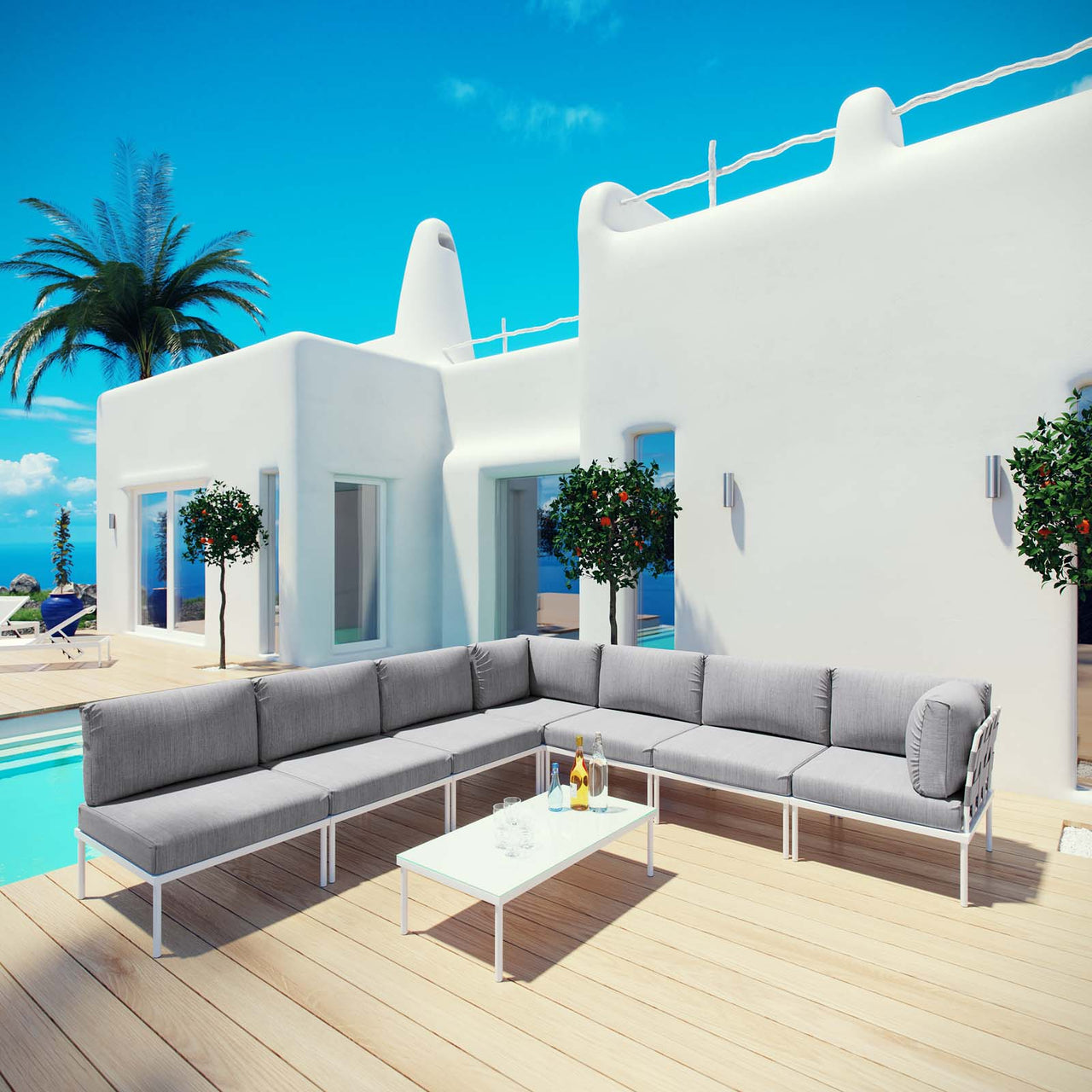 Harmonize 8-Piece Alfresco Sectional Sofa Set, White & Gray