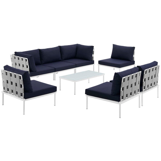 Harmonize 8-Piece Alfresco Sectional Sofa Set, White & Navy