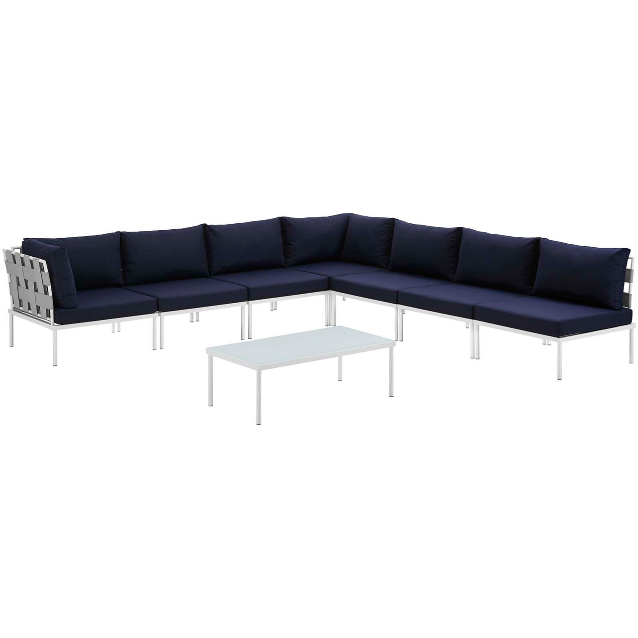 Harmonize 8-Piece Alfresco Sectional Sofa Set, White & Navy
