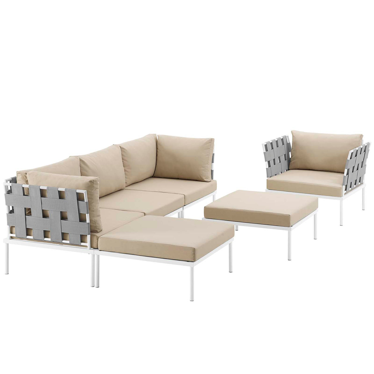 Harmonize 6-Piece Alfresco Sectional Sofa Set, White & Beige