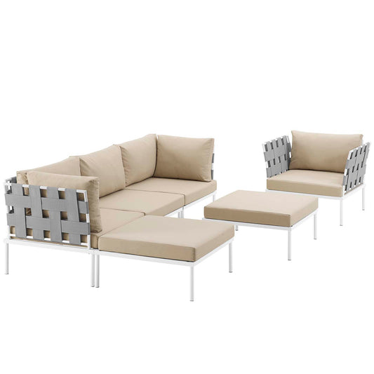 Harmonize 6-Piece Alfresco Sectional Sofa Set, White & Beige