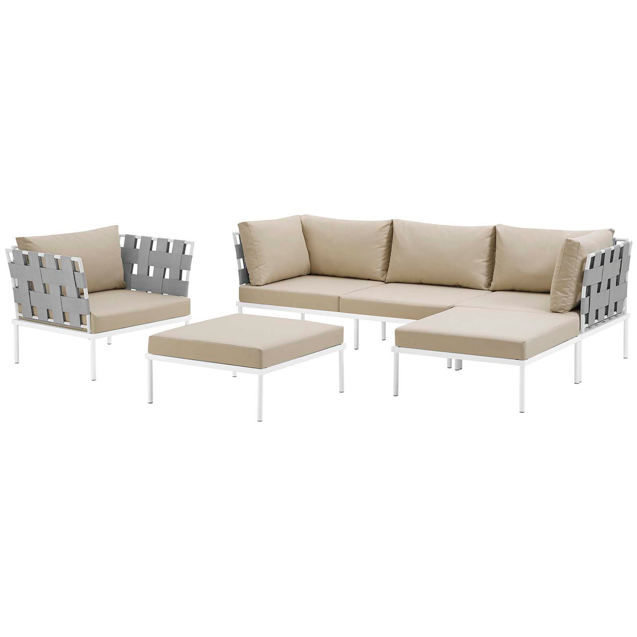Harmonize 6-Piece Alfresco Sectional Sofa Set, White & Beige