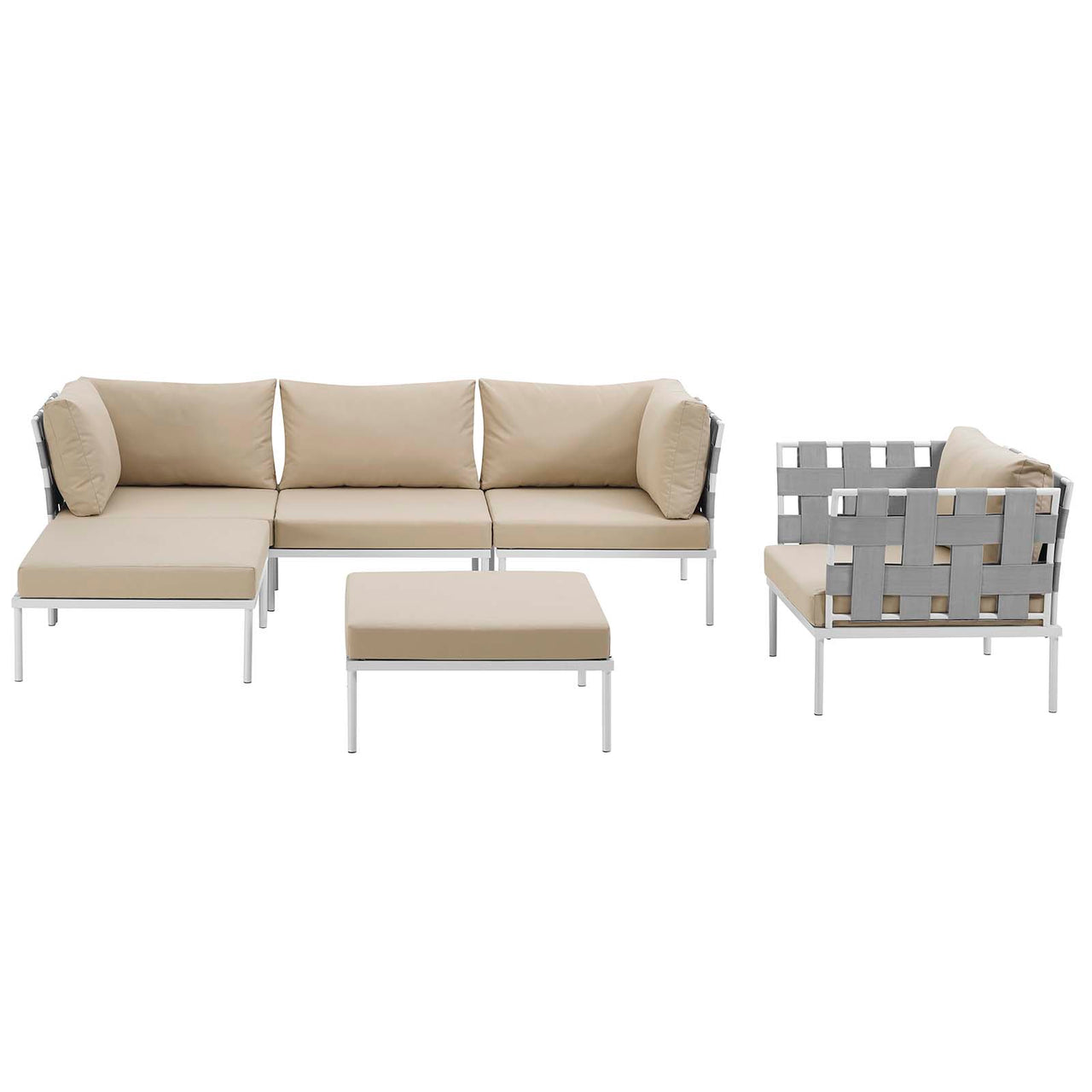 Harmonize 6-Piece Alfresco Sectional Sofa Set, White & Beige