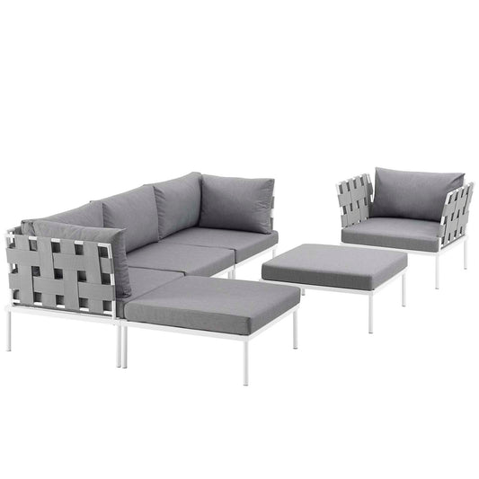 Harmonize 6-Piece Alfresco Sectional Sofa Set, White & Gray