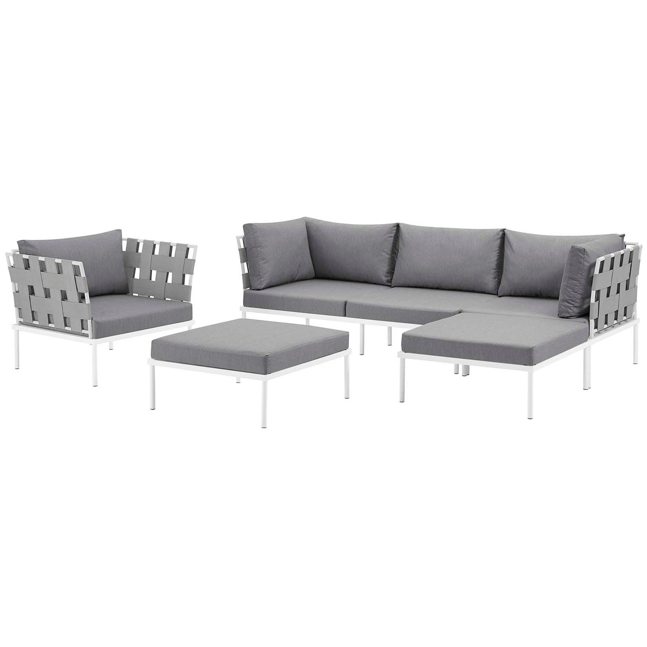 Harmonize 6-Piece Alfresco Sectional Sofa Set, White & Gray