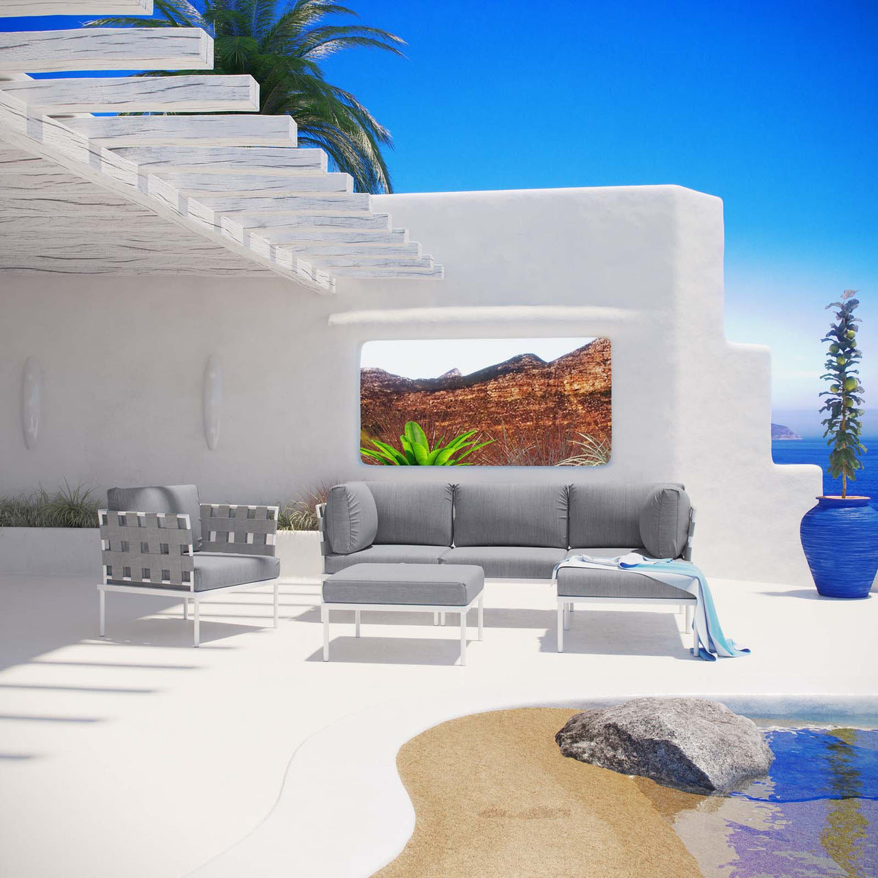 Harmonize 6-Piece Alfresco Sectional Sofa Set, White & Gray