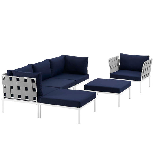 Harmonize 6-Piece Alfresco Sectional Sofa Set, White & Navy