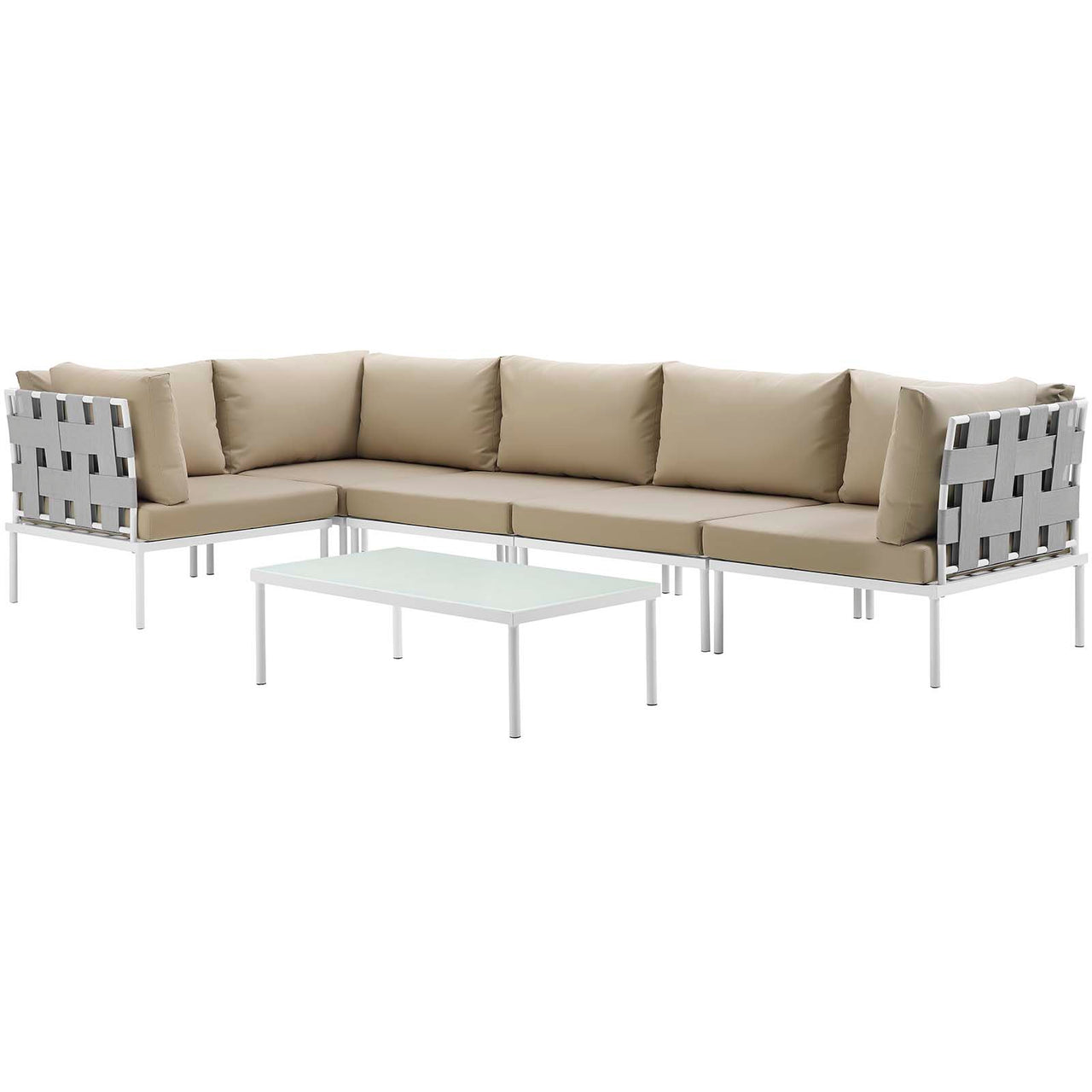Harmonize 6-Piece Alfresco Sectional Sofa Set, White & Beige