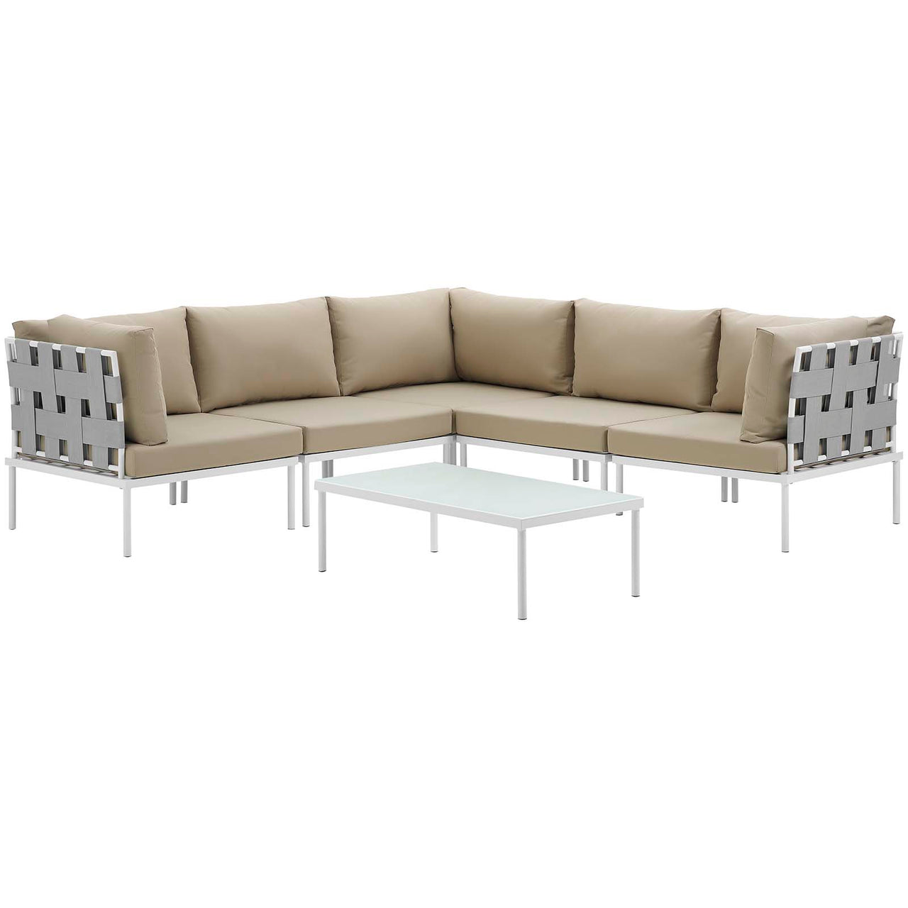 Harmonize 6-Piece Alfresco Sectional Sofa Set, White & Beige