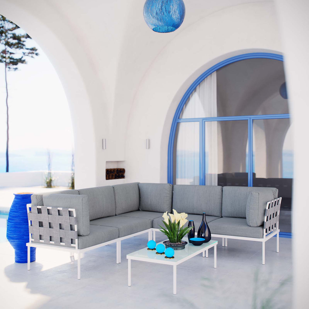 Harmonize 6-Piece Alfresco Sectional Sofa Set, White & Gray