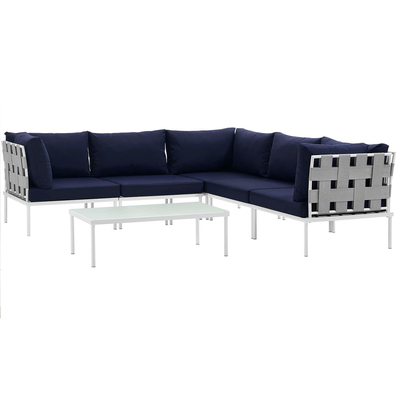 Harmonize 6-Piece Alfresco Sectional Sofa Set, White & Navy