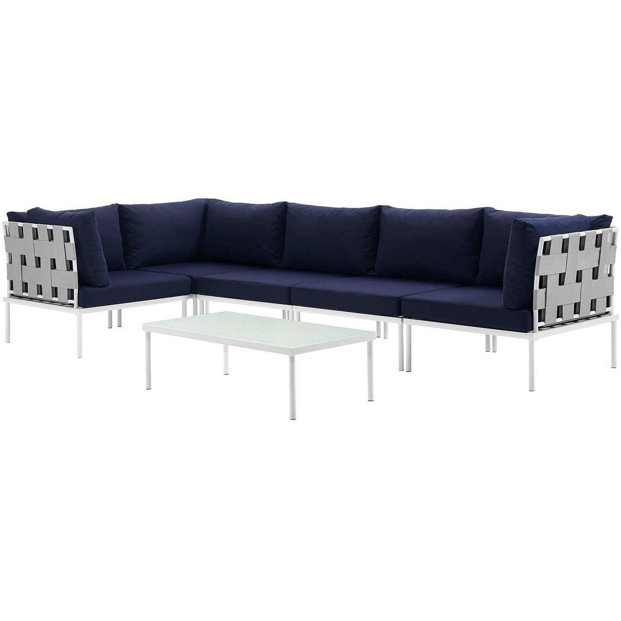 Harmonize 6-Piece Alfresco Sectional Sofa Set, White & Navy