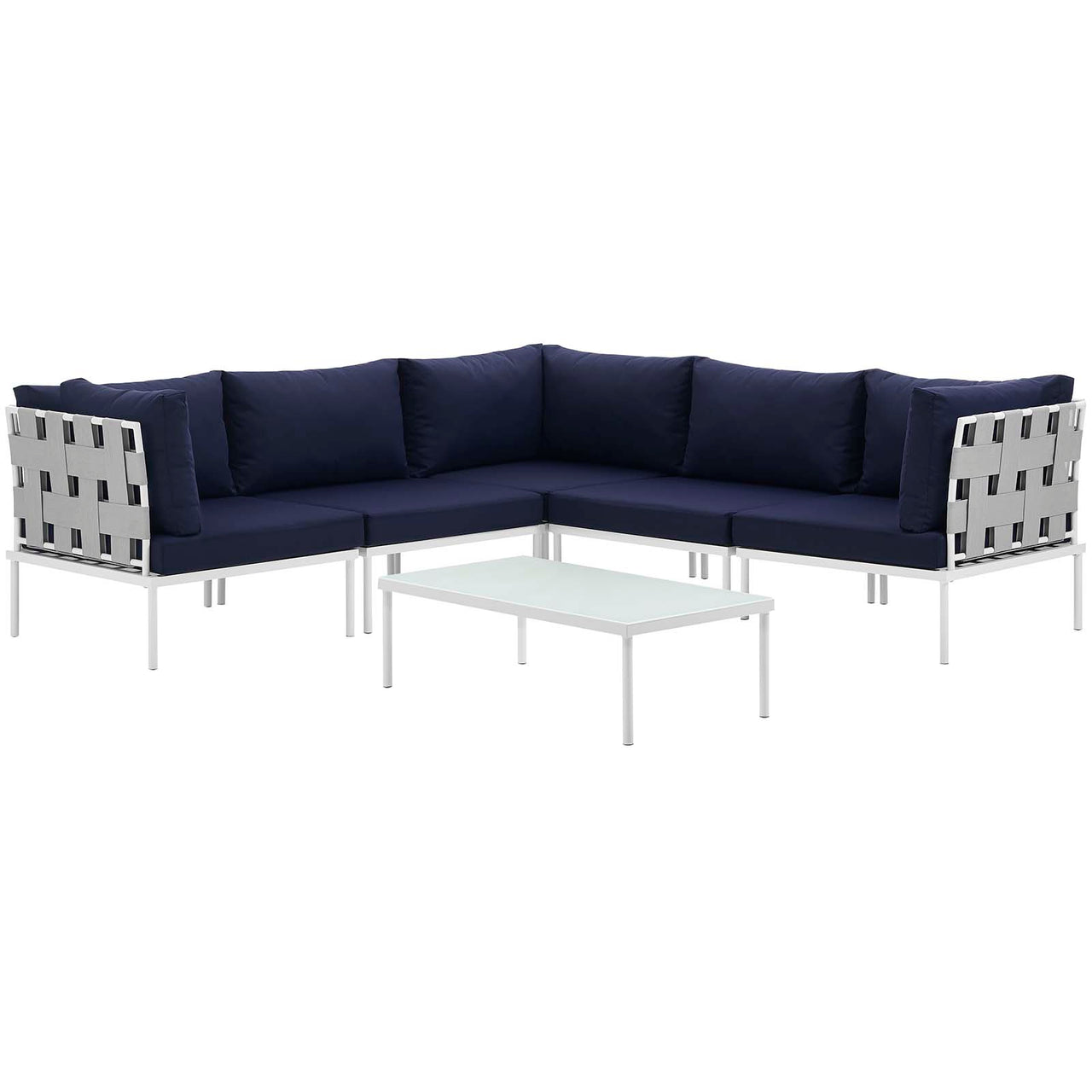 Harmonize 6-Piece Alfresco Sectional Sofa Set, White & Navy