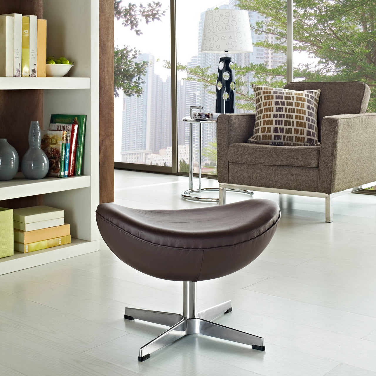 Luvar Full-Grain Italian Leather Ottoman, Brown