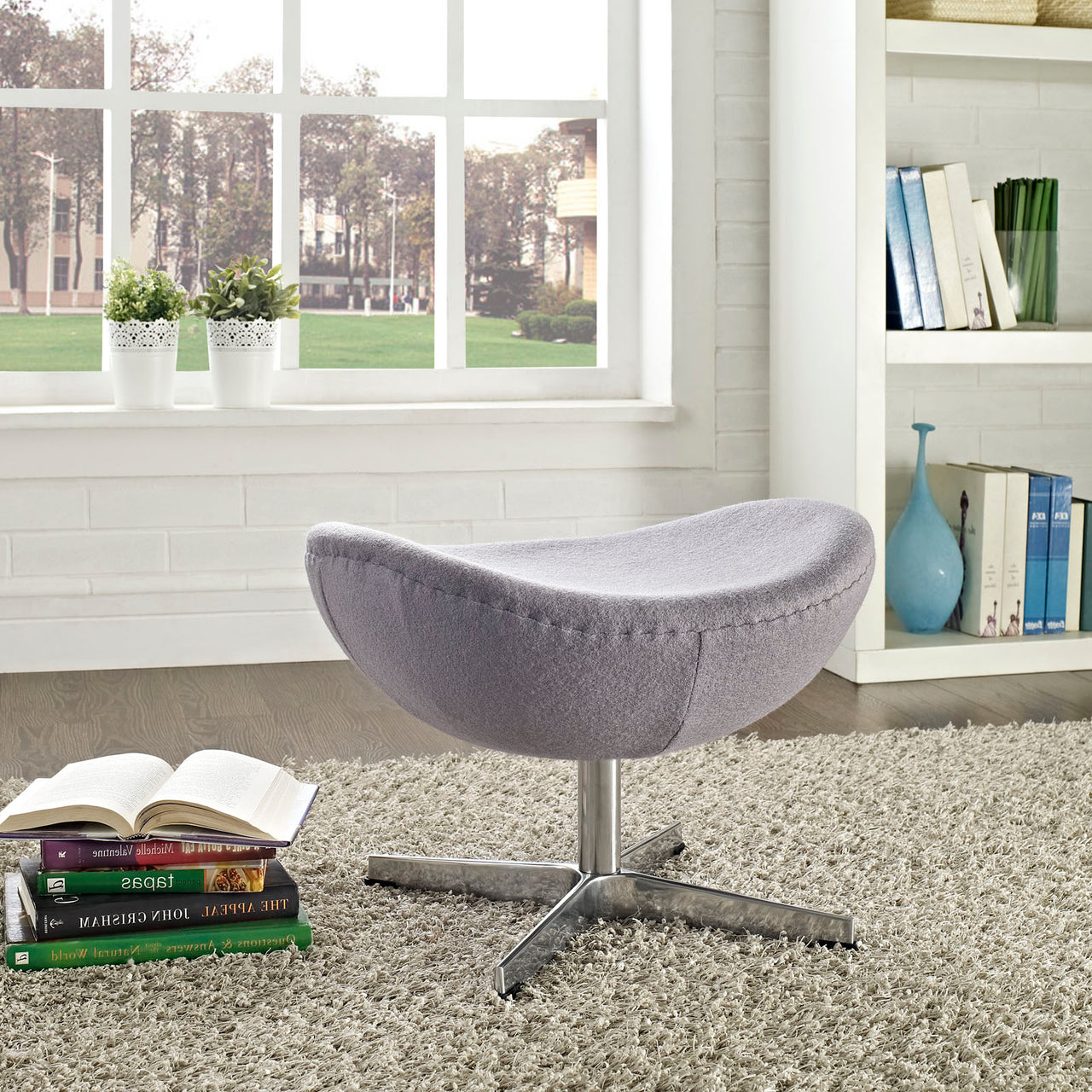 Luvar Woolen Upholstery Ottoman, Dark Gray