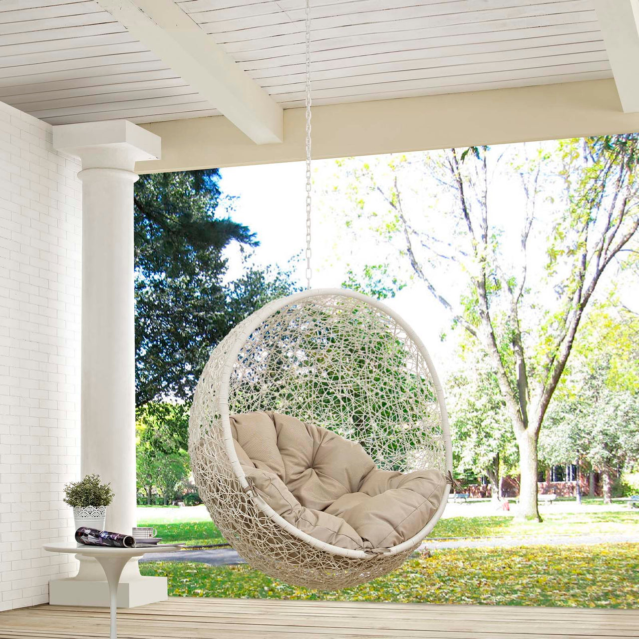 Shell Alfresco Swing Chair w/o Stand, White & Beige