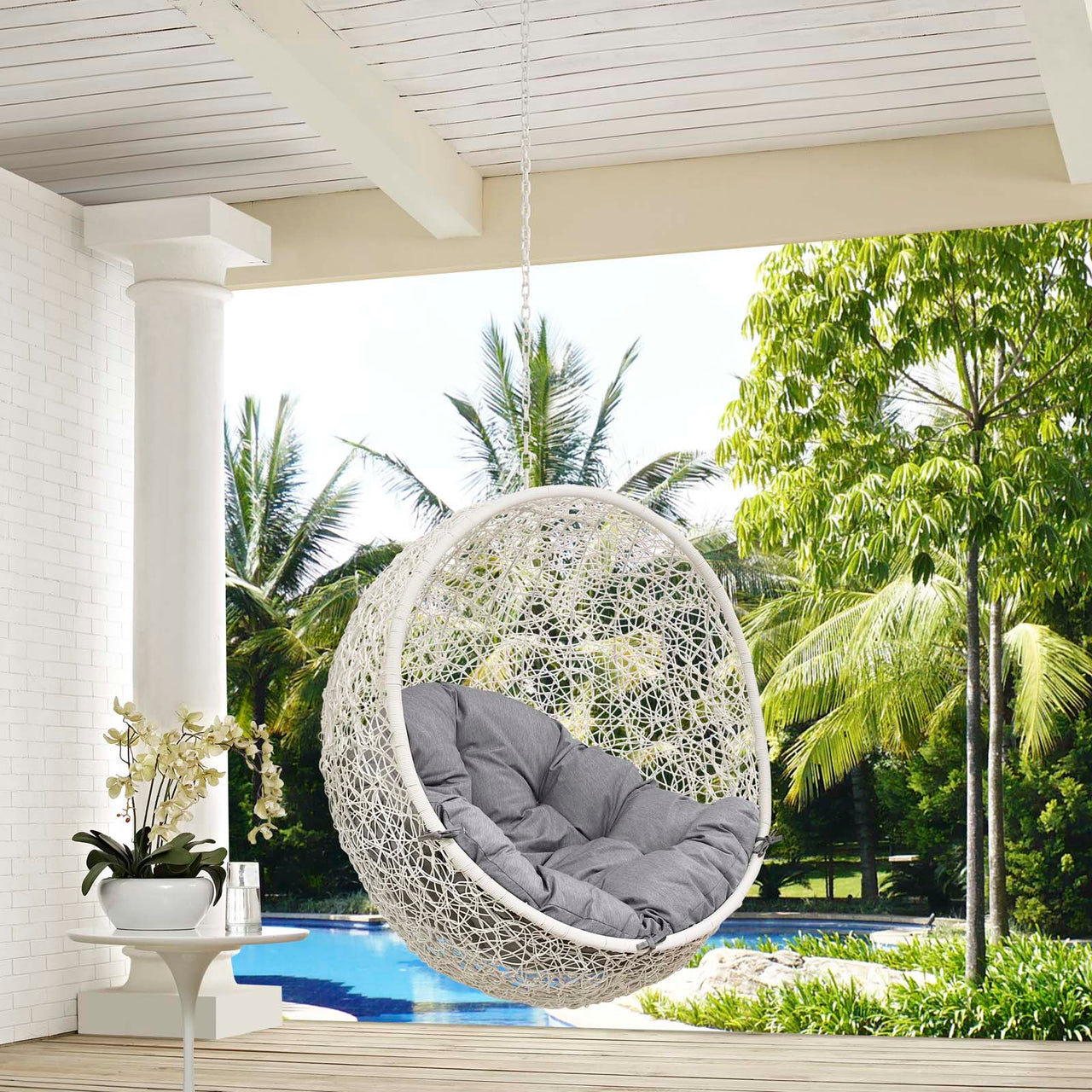 Shell Alfresco Swing Chair w/o Stand, White & Gray