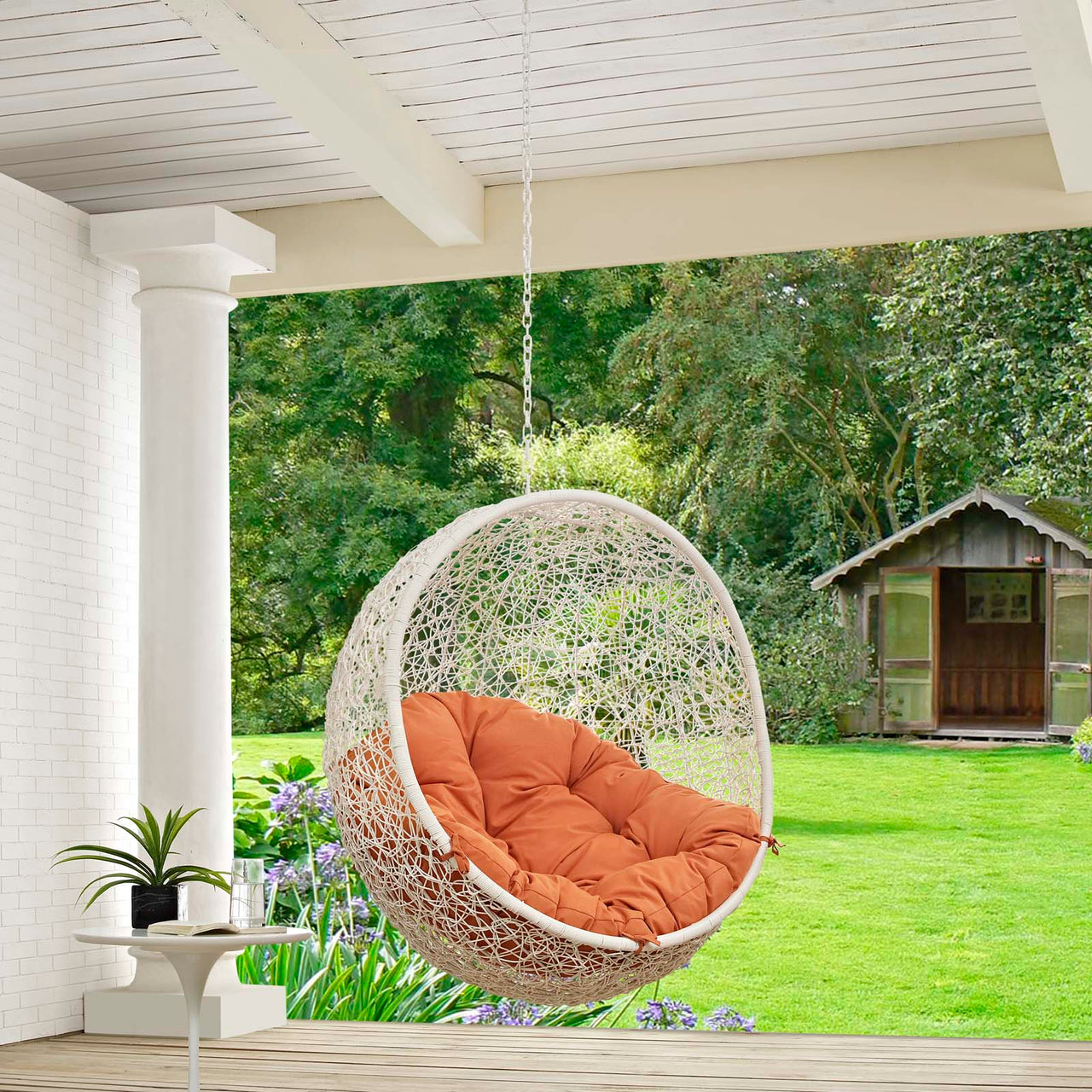 Shell Alfresco Swing Chair w/o Stand, White & Orange