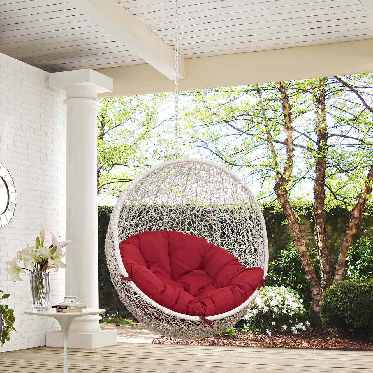 Shell Alfresco Swing Chair w/o Stand, White & Red
