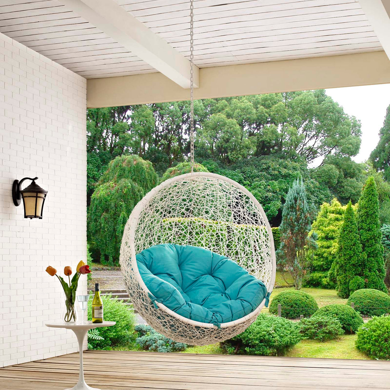 Shell Alfresco Swing Chair w/o Stand, White & Turquoise