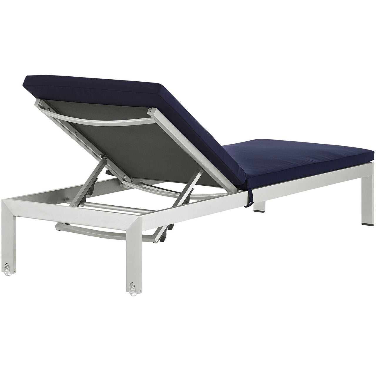 Shorea Alfresco Chaise with Cushions, Silver & Navy