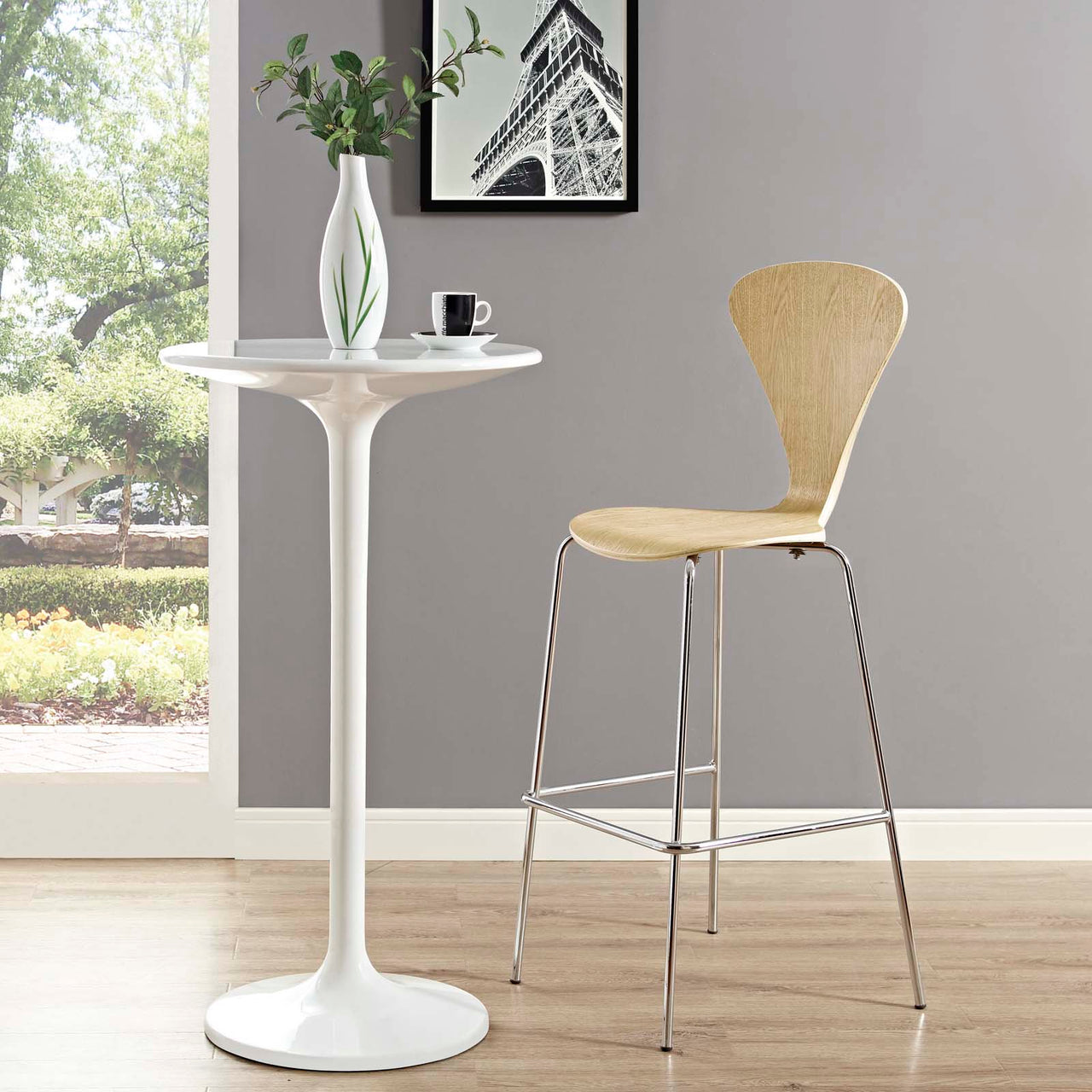 Condense Dining Bar Stool, Natural Wood