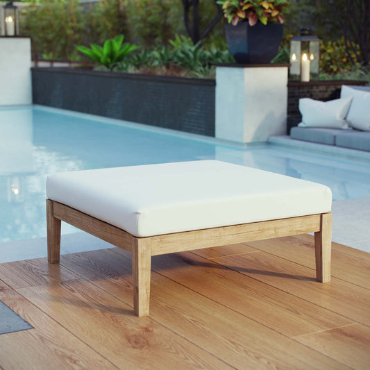 Brentford Alfresco Ottoman | Outdoor Modular Sectional Component, Natural Wood & White