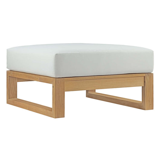 Rizer Alfresco Grade-A Teak Ottoman | Outdoor Modular Sectional Component, Natural Wood & White