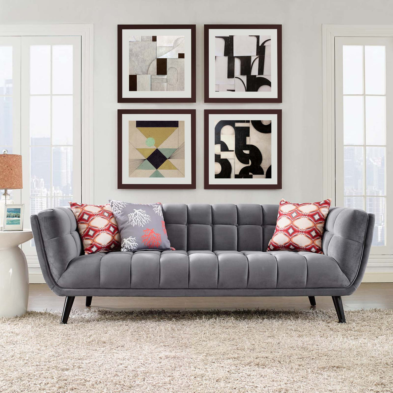 Caress Velvet Sofa, Gray