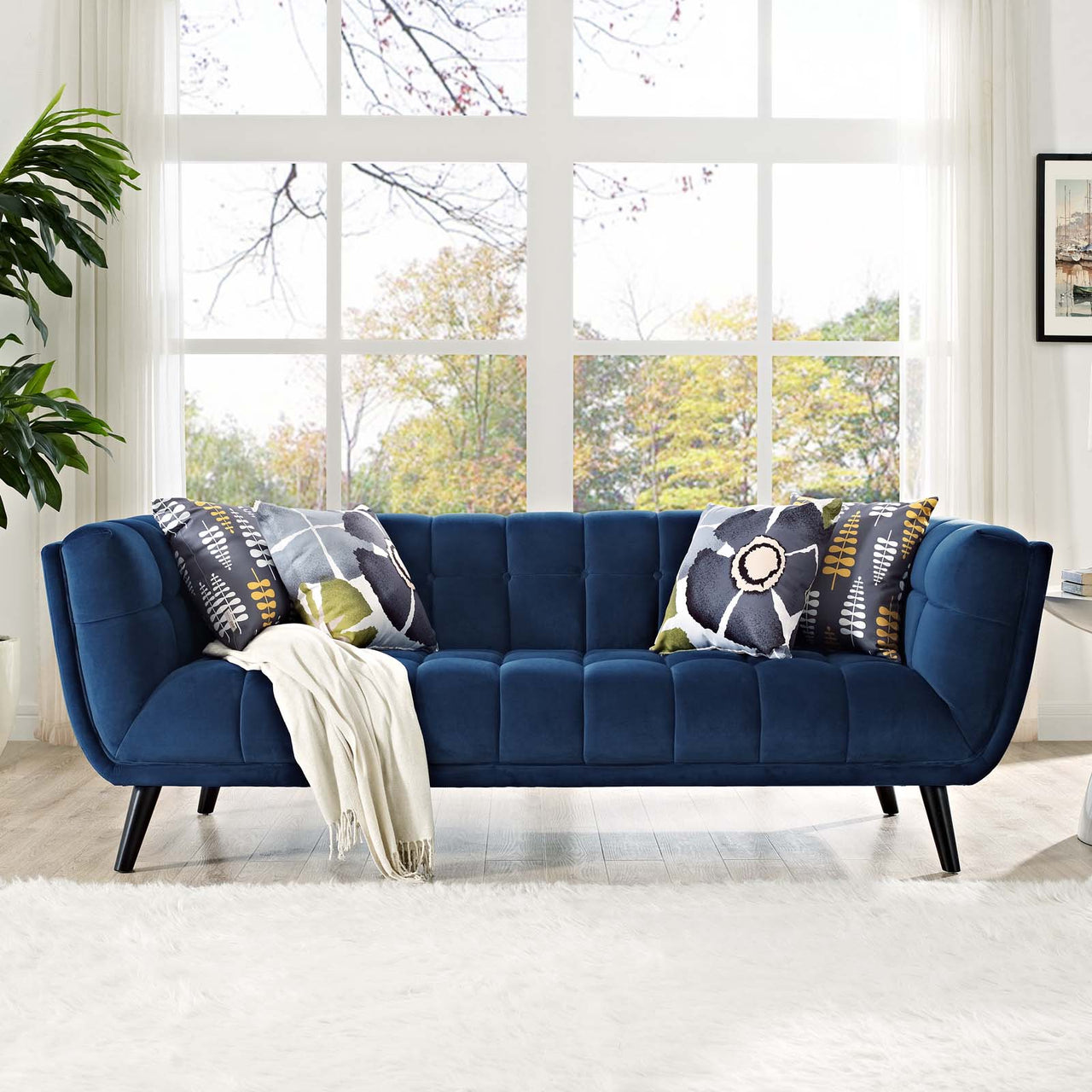 Caress Velvet Sofa, Navy