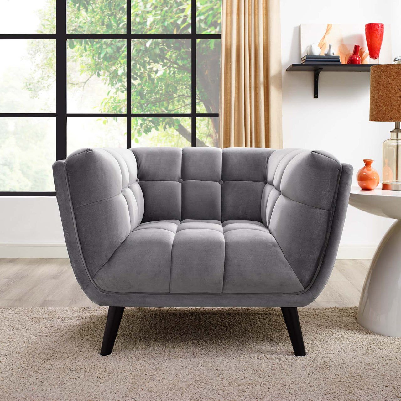 Caress Velvet Armchair, Gray