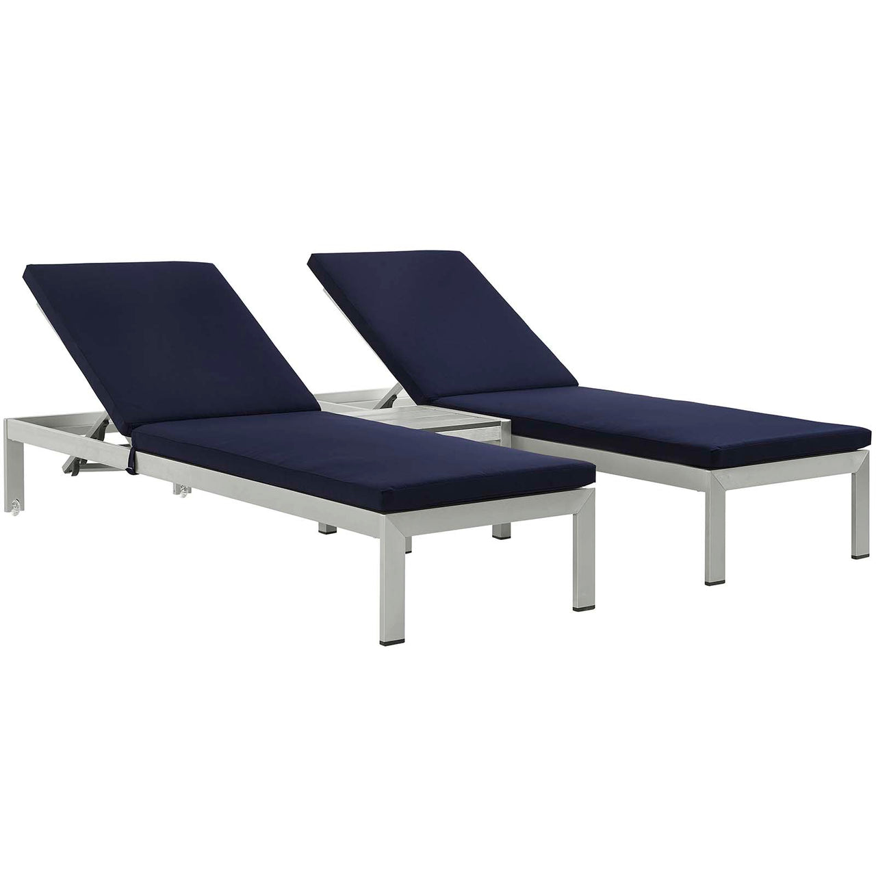 Shorea 3-Piece Alfresco Chaise with Cushions, Silver & Navy