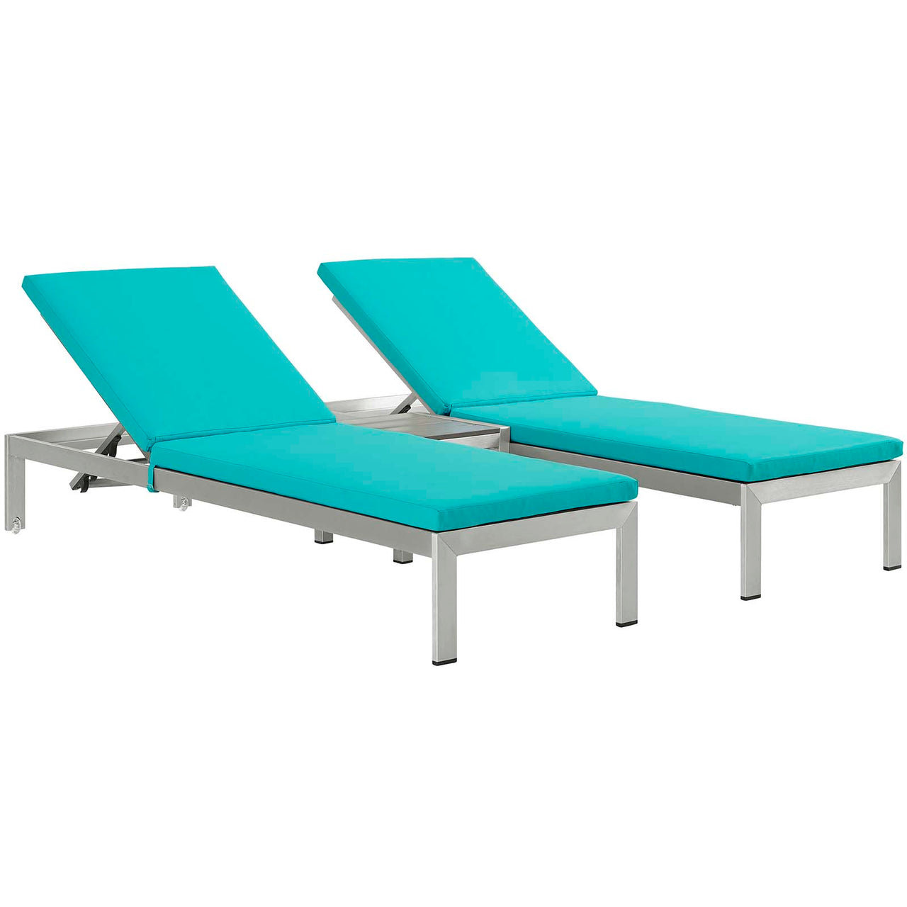 Shorea 3-Piece Alfresco Chaise with Cushions, Silver & Turquoise